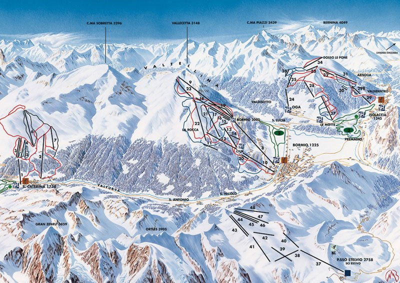 Clicca per ingrandire la mappa delle piste sci discesa di Bormio