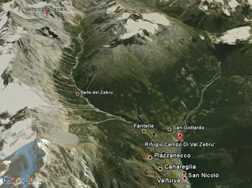 Mappa veduta aerea di Val Zebrù - Valtellina
